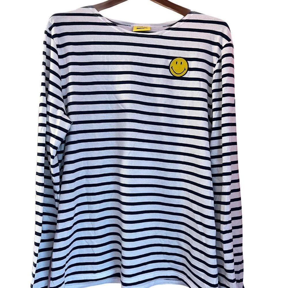 Smiley x Saint James WOMEN Smiley Patch Stripe T-Shirt XL